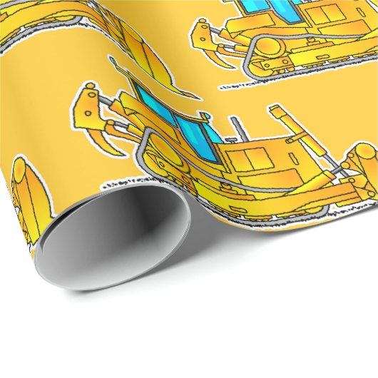 Yellow Bulldozer Wrapping Paper Construction Theme Geschenkpapier (Rolleneckpunkt)