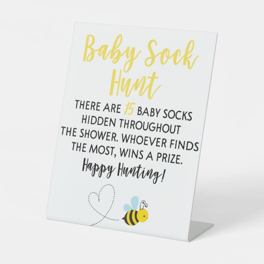 Yellow Bumble Bee Baby Shower Baby Sock Hunt Game Sockelschild (Vorderseite)