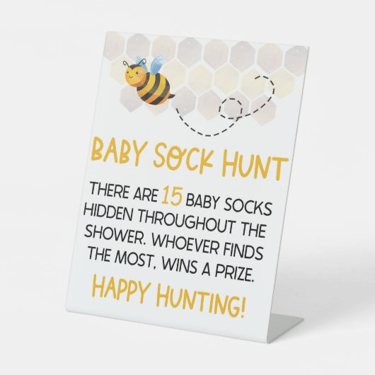 Yellow Bumble Bee Baby Shower Baby Sock Hunt Game Sockelschild (Vorderseite)