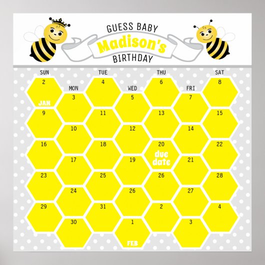 Yellow Bumble Bee Birthday Prediction Calendar Poster (Vorne)