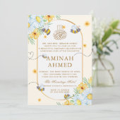 Yellow Bumble Bee Islamische Neutrale Aqiqa Aqeeqa Einladung (Stehend Vorderseite)