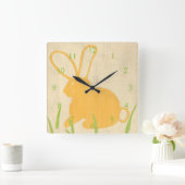 Yellow Bunny and Green Grass by Chariklia Zarris Quadratische Wanduhr (Zuhause)