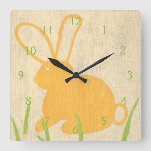 Yellow Bunny and Green Grass by Chariklia Zarris Quadratische Wanduhr (Vorderseite)