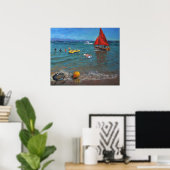 Yellow Buoy and Red Sails Abersoch Poster (Heimbüro)