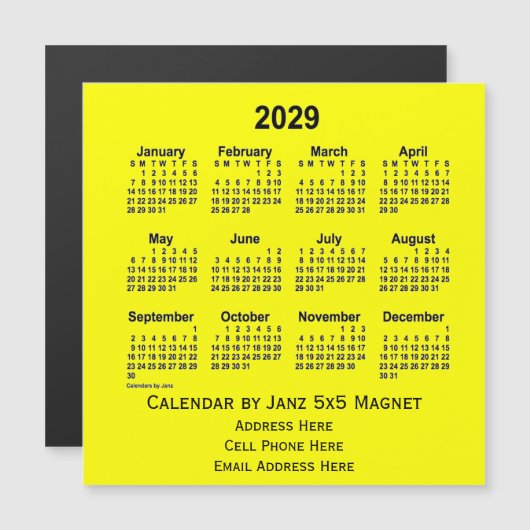 Yellow Business Calendar von Janz 2029 Magnetkarte (Vorne/Hinten)
