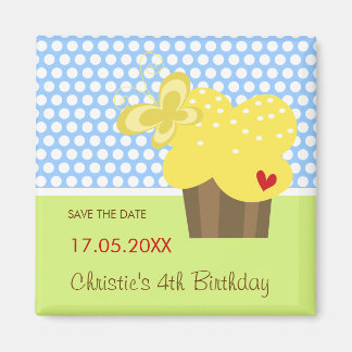 Yellow Butterfly Cupcake Fun Kids Geburtstagsparty Magnet