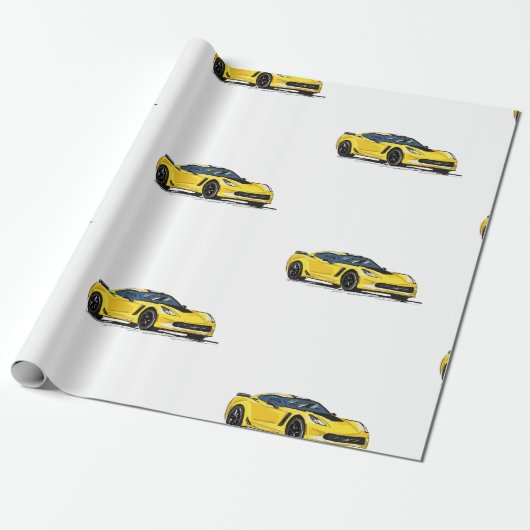 Yellow C7 Corvette Wrapping Paper Geschenkpapier (Ungerollt)