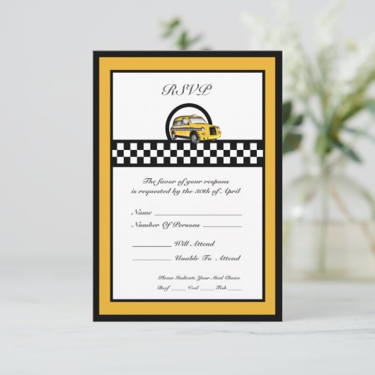 Yellow Cab Driver Retirement RSVP Karte (Stehend Vorderseite)