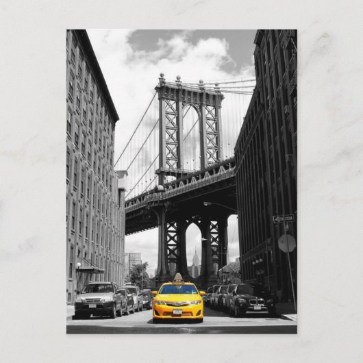 Yellow Cab in der Nähe von Manhattan Bridge, New Y Postkarte (Vorderseite)