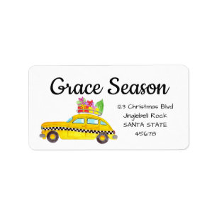 Yellow Cab New York Taxi mit Weihnachtsgeschenken Adressaufkleber