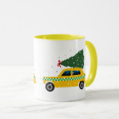Yellow Cab Taxi Weihnachtsbaum Zeichnend Schnee Tasse (VorderseiteRechts)