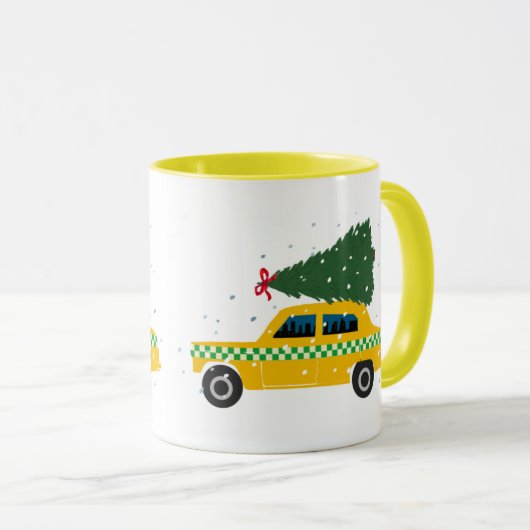 Yellow Cab Taxi Weihnachtsbaum Zeichnend Schnee Tasse (VorderseiteRechts)