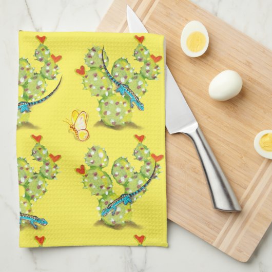 Yellow Cactus Lizard Butterfly-Wüste Südwesten Geschirrtuch (Viertel Falte)