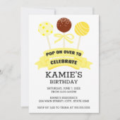 Yellow Cake Pops Geburtstagsparty Einladung (Vorderseite)
