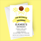 Yellow Cake Pops Geburtstagsparty Einladung