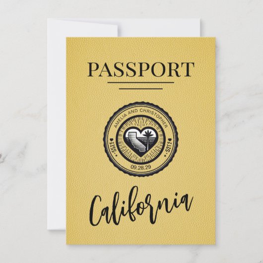 Yellow California Passport Save the Date (Vorderseite)