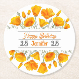Yellow California Poppies Personalisierter Unterse Runder Pappuntersetzer