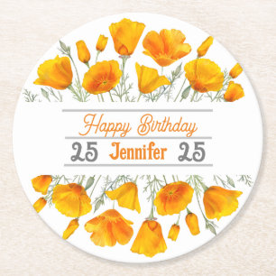 Yellow California Poppies Personalisierter Unterse Runder Pappuntersetzer