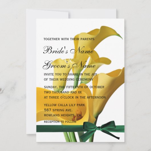 Yellow Calla Lilies Elegante Hochzeit Einladung (Vorderseite)