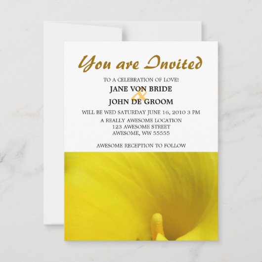 Yellow Calla Lily Blume Einladung (Vorderseite)