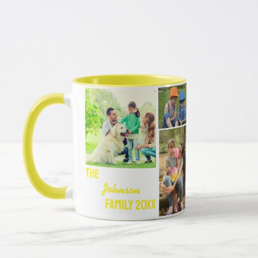 Yellow Calligraphy Family Foto Collage Tasse (Links)