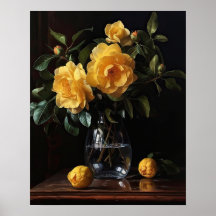 Yellow Camellia Blume Art Print Poster