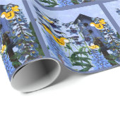 Yellow Canary and Larkspur Garden with Birdhouse Geschenkpapier (Rolleneckpunkt)