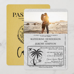 Yellow Cancun Passport Wedding Einladung