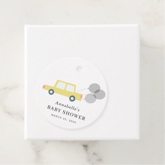 Yellow Car Balloons White Baby Dusche Geschenkanhänger (Beispiel)