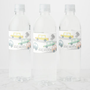 Yellow Car Balloons White Baby Dusche Wasserflaschenetikett