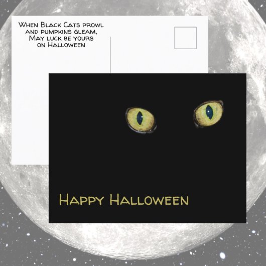 Yellow Cat Eyes Happy Halloween Fotografy Black Postkarte