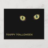 Yellow Cat Eyes Happy Halloween Fotografy Black Postkarte (Vorderseite)