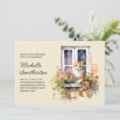 Yellow Cat Window Blume Geburtstag Einladung (Stehend Vorderseite)