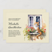 Yellow Cat Window Blume Geburtstag Einladung (Vorne/Hinten)