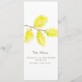 Yellow catkins Wasserfarbe Hochzeitsmenü Menükarte