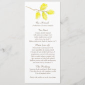 Yellow catkins Wasserfarbe Hochzeitsmenü Menükarte (Rückseite)