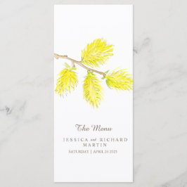 Yellow catkins Wasserfarbe Hochzeitsmenü Menükarte