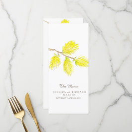 Yellow catkins Wasserfarbe Hochzeitsmenü Menükarte