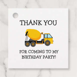 Yellow Cement Truck Child's Birthday Danke Geschenkanhänger
