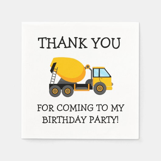 Yellow Cement Truck Child's Birthday Danke Serviette (Vorderseite)