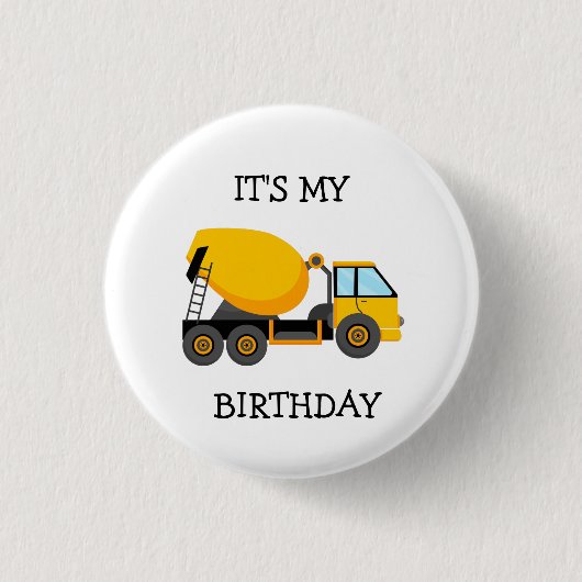 Yellow Cement Truck Child's Geburtstagsparty Button (Vorderseite)