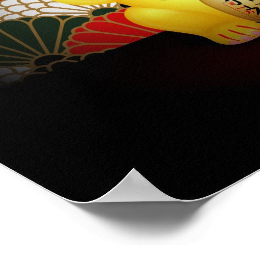 Yellow Ceramic Maneki Neko Poster (Ecke)