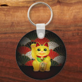 Yellow Ceramic Maneki Neko Schlüsselanhänger (Vorderseite)