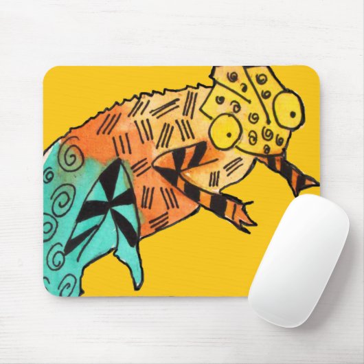 Yellow Chameleon Reptile Art Doodle Illustration Mousepad (Mit Mouse)