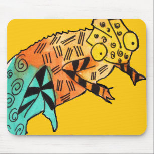 Yellow Chameleon Reptile Art Doodle Illustration Mousepad