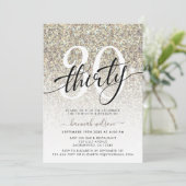 Yellow Champagne Glitzer 30. Geburtstag Party Einladung (Stehend Vorderseite)