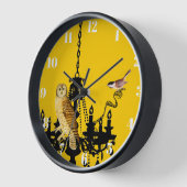 Yellow Chandelier Chickadee Owl Clock Personalisie Wanduhr (Winkel)