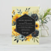 Yellow Charcoal Artistic Bloom Wedding Einladung (Stehend Vorderseite)