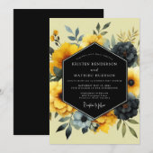 Yellow Charcoal Artistic Bloom Wedding Einladung (Vorne/Hinten)