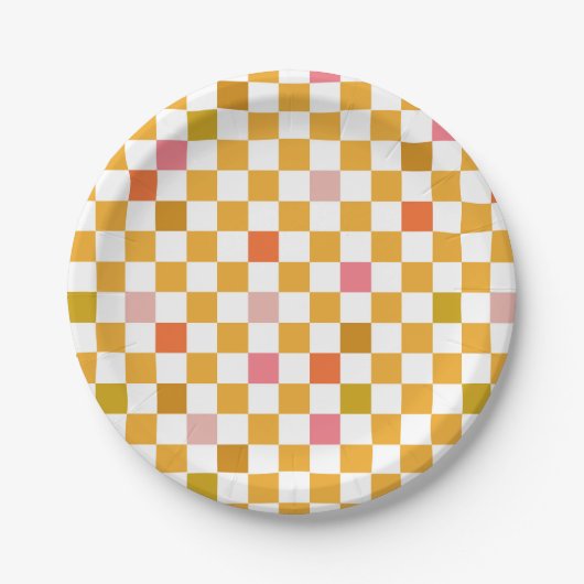 Yellow Checkerboard Muster Geburtstag Pappteller (Vorderseite)
